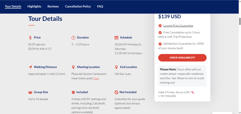 Spoon Experience- visible tour details