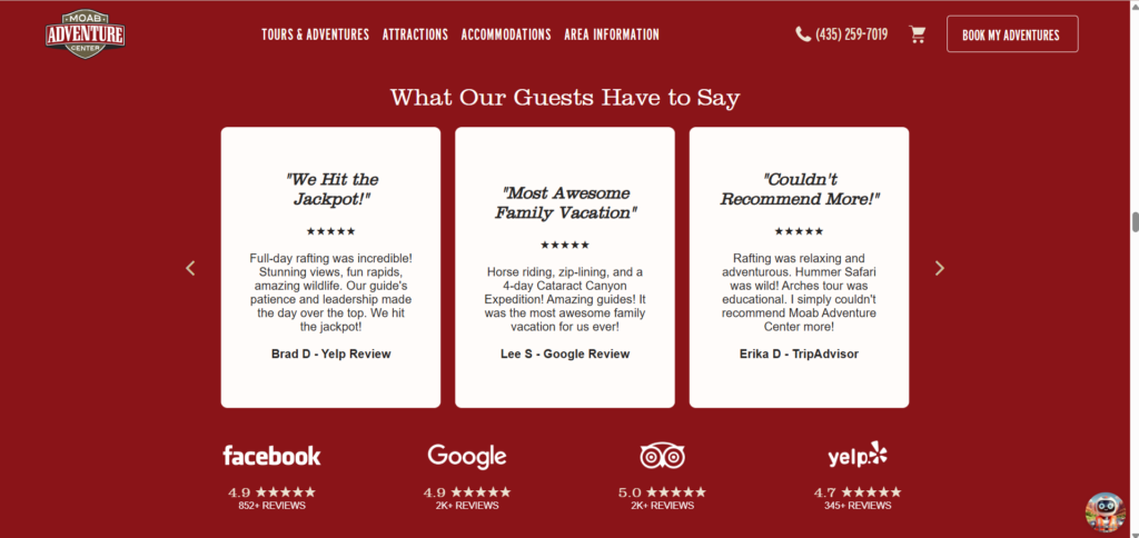 Moab Adventure Center- credibility indicators