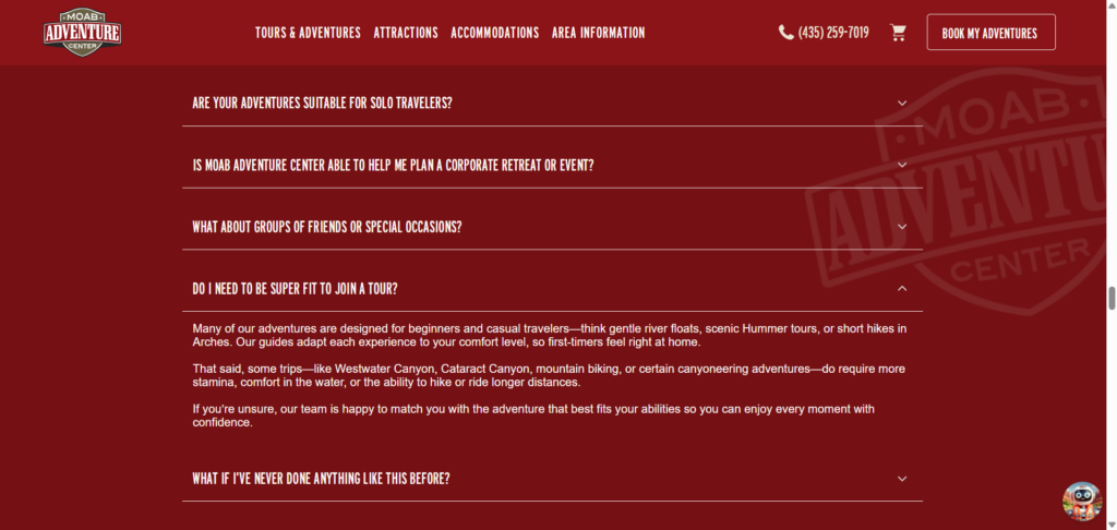 Moab adventure Center- FAQ Page